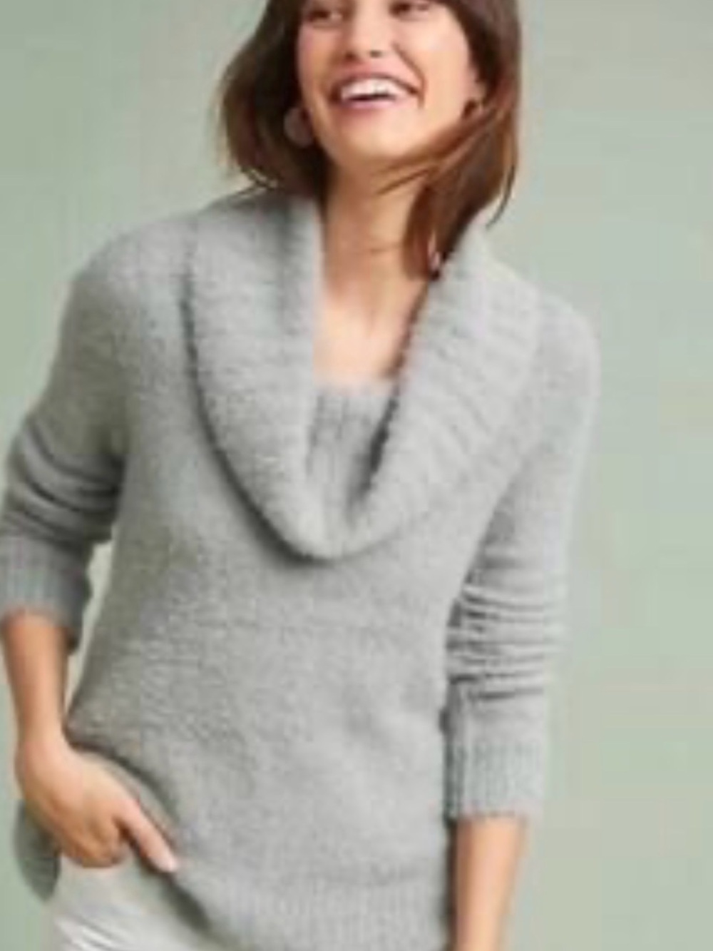 ANTHROPOLOGIE Ett:Twa Ingrid Grey Fuzzy Cowl Turtleneck Sweater